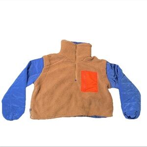 Colorblock Vervet Soft fleece Quilted Puffer Sleeve Pullover Sz Small